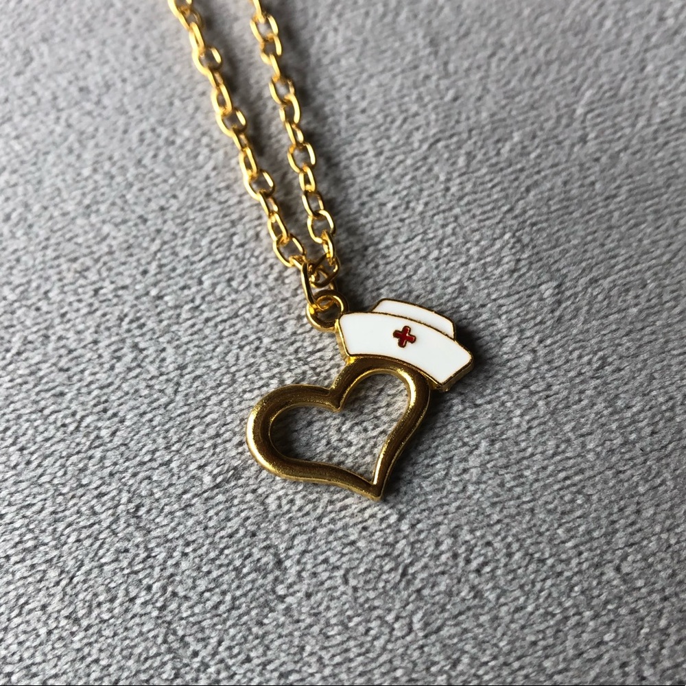 Nurse Hat with Heart ~ Gold Tone Necklace ~ Brand New!